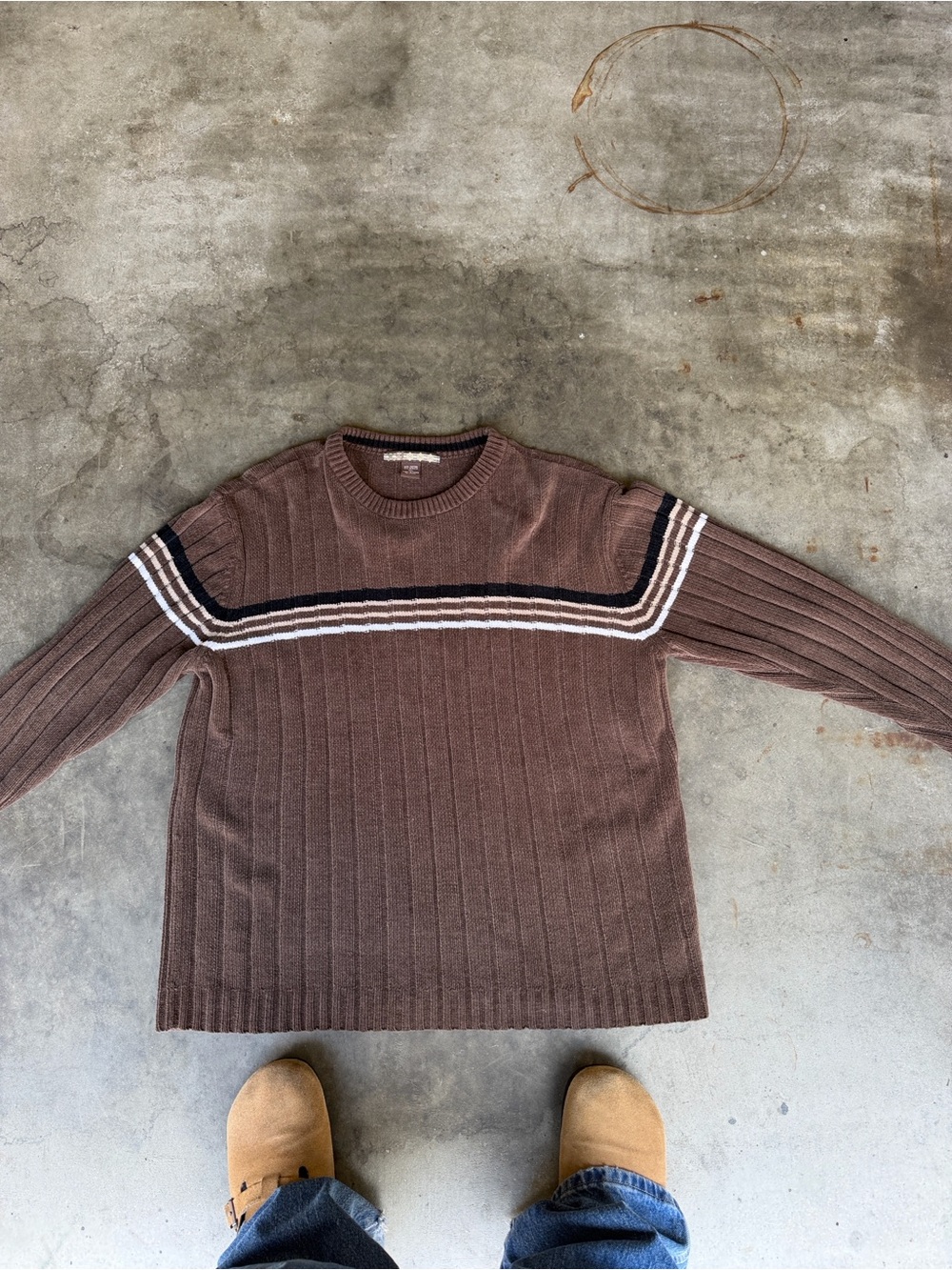 Xtremegear XG Chunky Cosby Grandpa Knit Sweater Brown Stripe Crewneck Mens XL